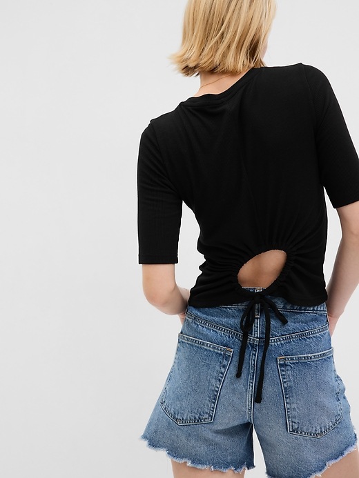 2 of 8 showing, with the color black of product Mini Rib Keyhole T-Shirt