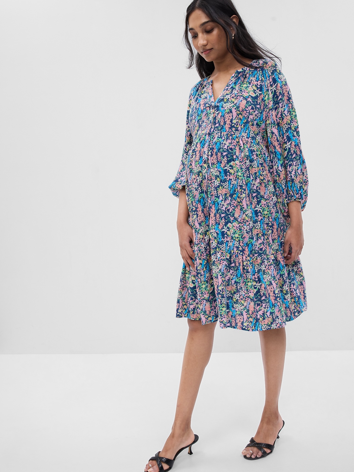 Gap Maternity Balloon Sleeve Tiered Dress