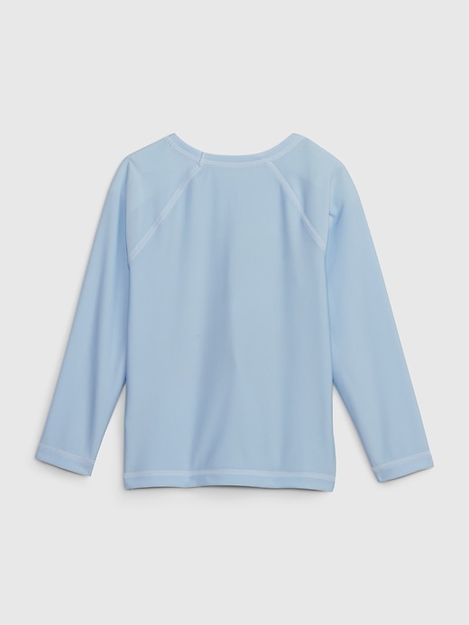 2 of 8 showing, with the color cerulean  blue of product Toddler '70s Beach Graphic Swim Rash Guard