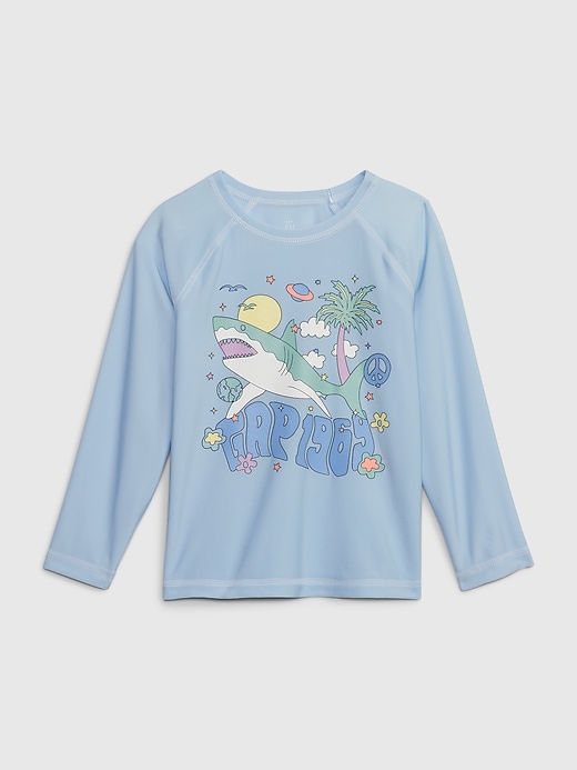 1 of 8 showing, with the color cerulean  blue of product Toddler '70s Beach Graphic Swim Rash Guard