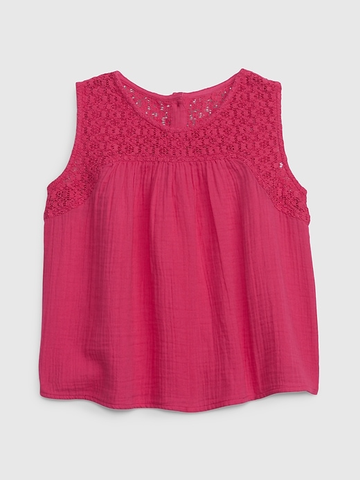 1 of 8 showing, with the color SIZZLING FUCHSIA of product Kids Crinkle Gauze Crochet Top