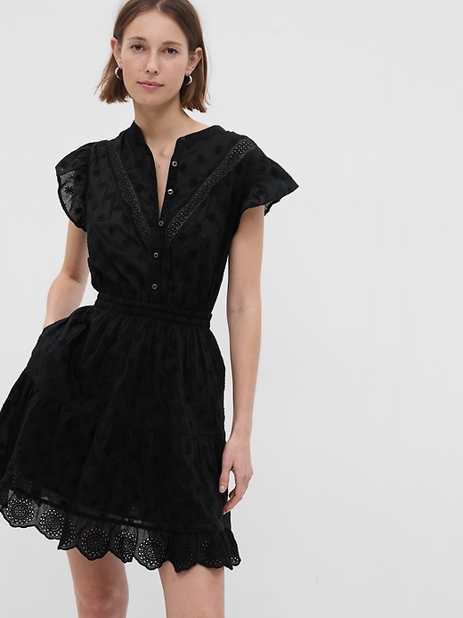 View large product image 1 of 2. Flutter Sleeve Lace Mini Dress