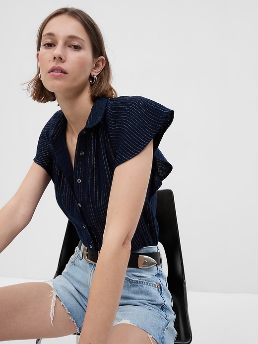 Crinkle Gauze Metallic Stripe Dolman Shirt | Gap Crinkle Gauze Metallic Stripe Dolman Shirt | Gap