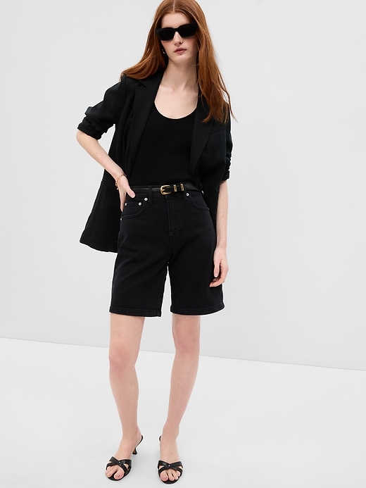 Image number 1 showing, 10" High Rise Stride Denim Bermuda Shorts