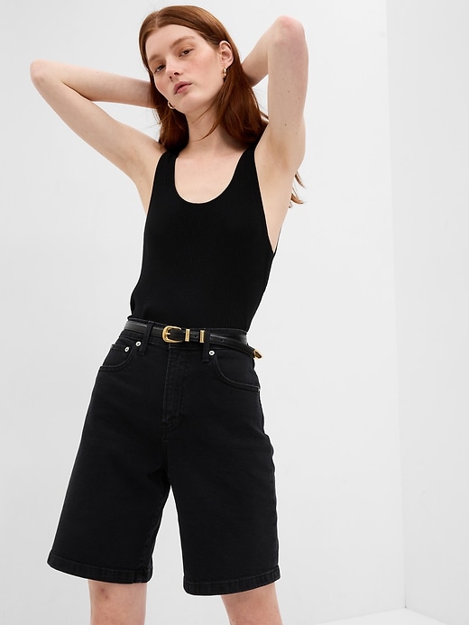 Image number 3 showing, 10" High Rise Stride Denim Bermuda Shorts