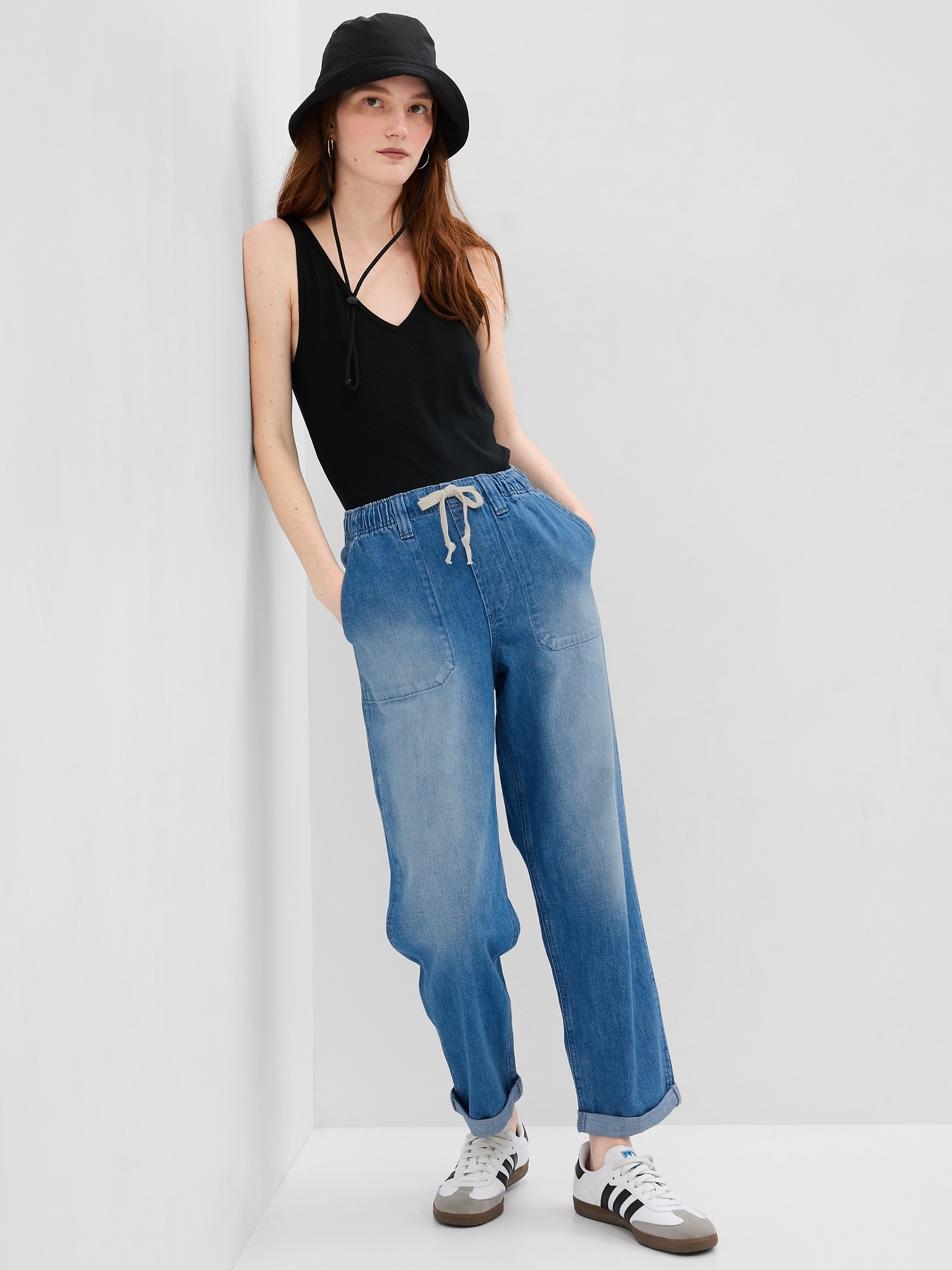 Gap High Rise Easy Denim Utility Jeans with Washwell