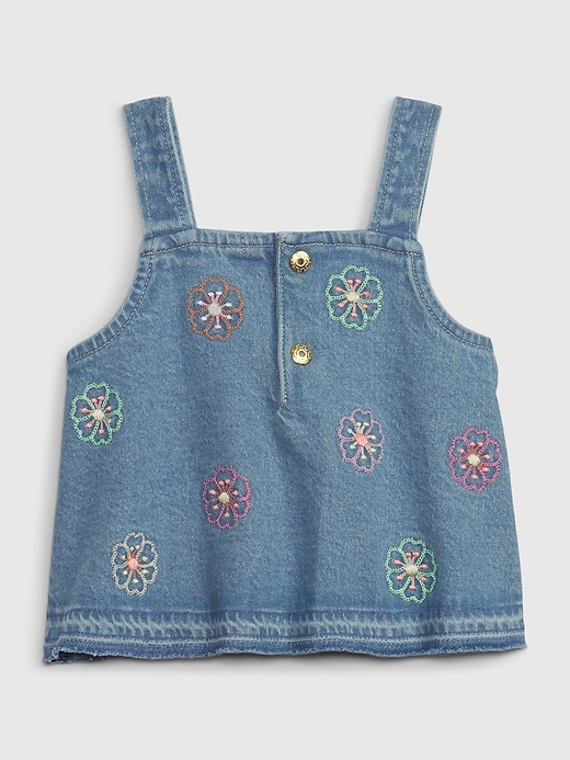 2 of 8 showing, with the color medium wash of product Toddler Embroidered Denim Tank Top with Washwell