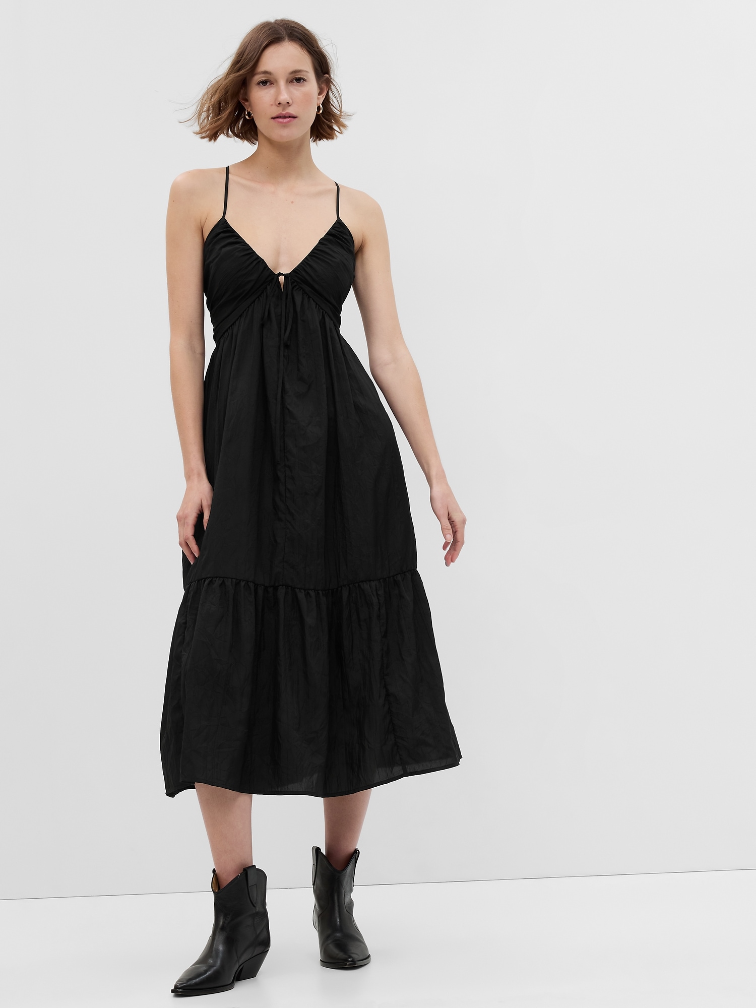 Gap Tiefront Ruffle Hem Maxi Dress In Black ModeSens
