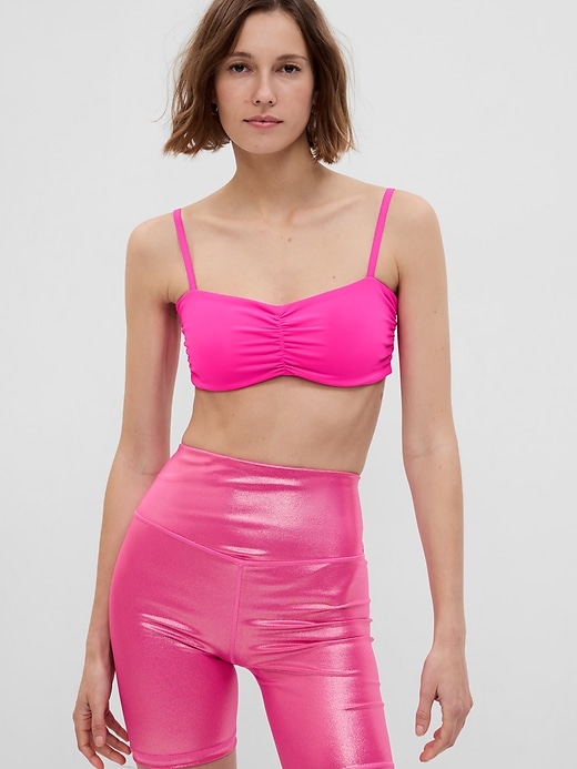1 of 8 showing, with the color super neon pink of product GapFit Power Low Impact Ruched Sports Bra