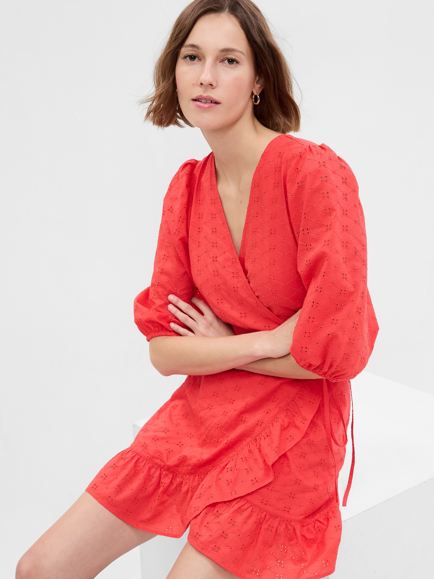 Gap Eyelet Mini Wrap Dress