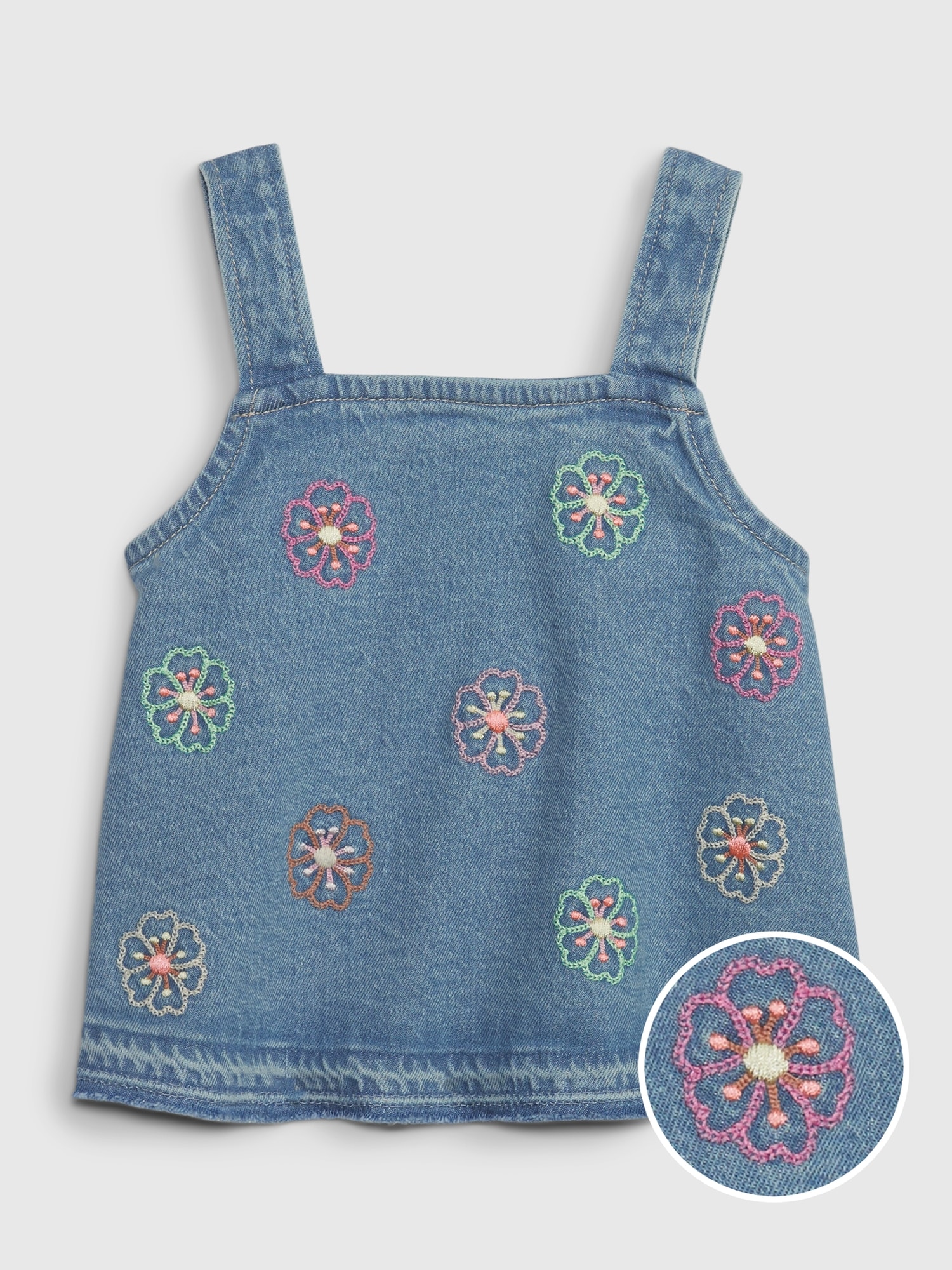 Gap Toddler Embroidered Denim Tank Top with Washwell blue. 1