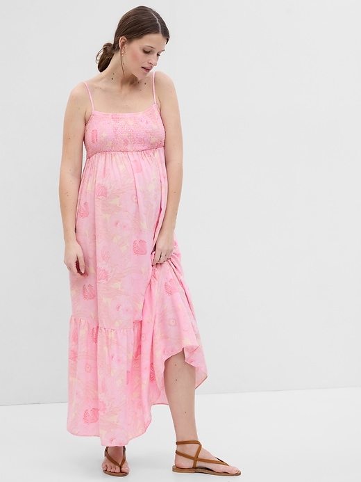 1 of 8 showing, with the color pink floral of product Maternity Smocked Maxi Dress