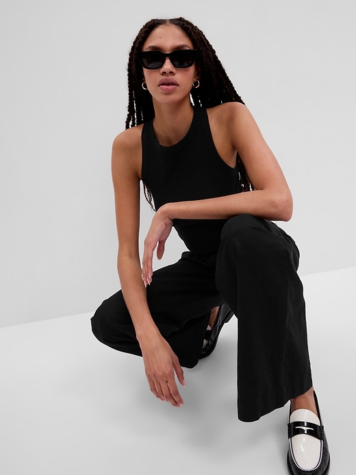 1 of 8 showing, with the color BLACK of product Rib Halter Tank Top