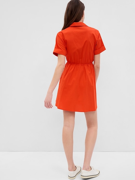 2 of 8 showing, with the color lava orange of product Tie-Front Mini Shirtdress