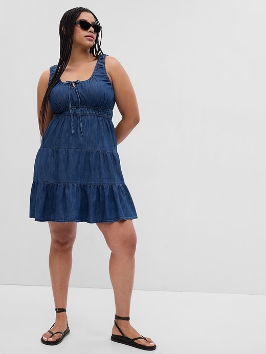 100% Organic Cotton Denim Tiered Mini Dress with Washwell | Gap