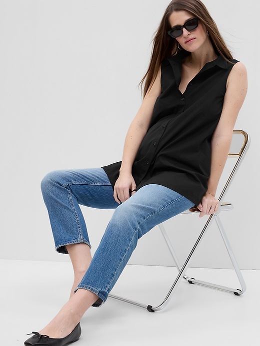 Image number 3 showing, Maternity Poplin Button-Down Tank Top