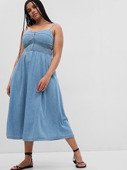 white christmas dresses Montsand Denim Blue Corset Midi Dress main image 1