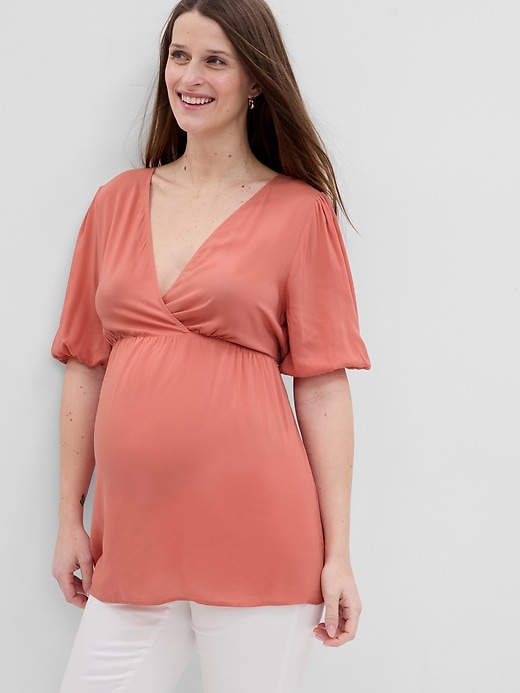Image number 1 showing, Maternity Puff Sleeve Wrap Top