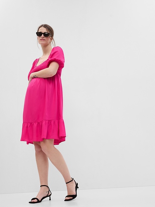 1 of 8 showing, with the color sizzling fuchsia of product Maternity Smocked Midi Dress