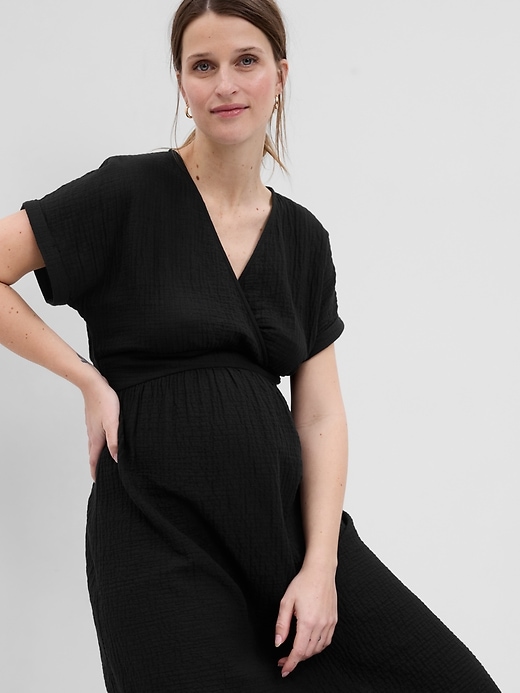 maternity crinkle gauze mini dress Maternity Crinkle Gauze Flutter-Sleeve Mini Swing Dress