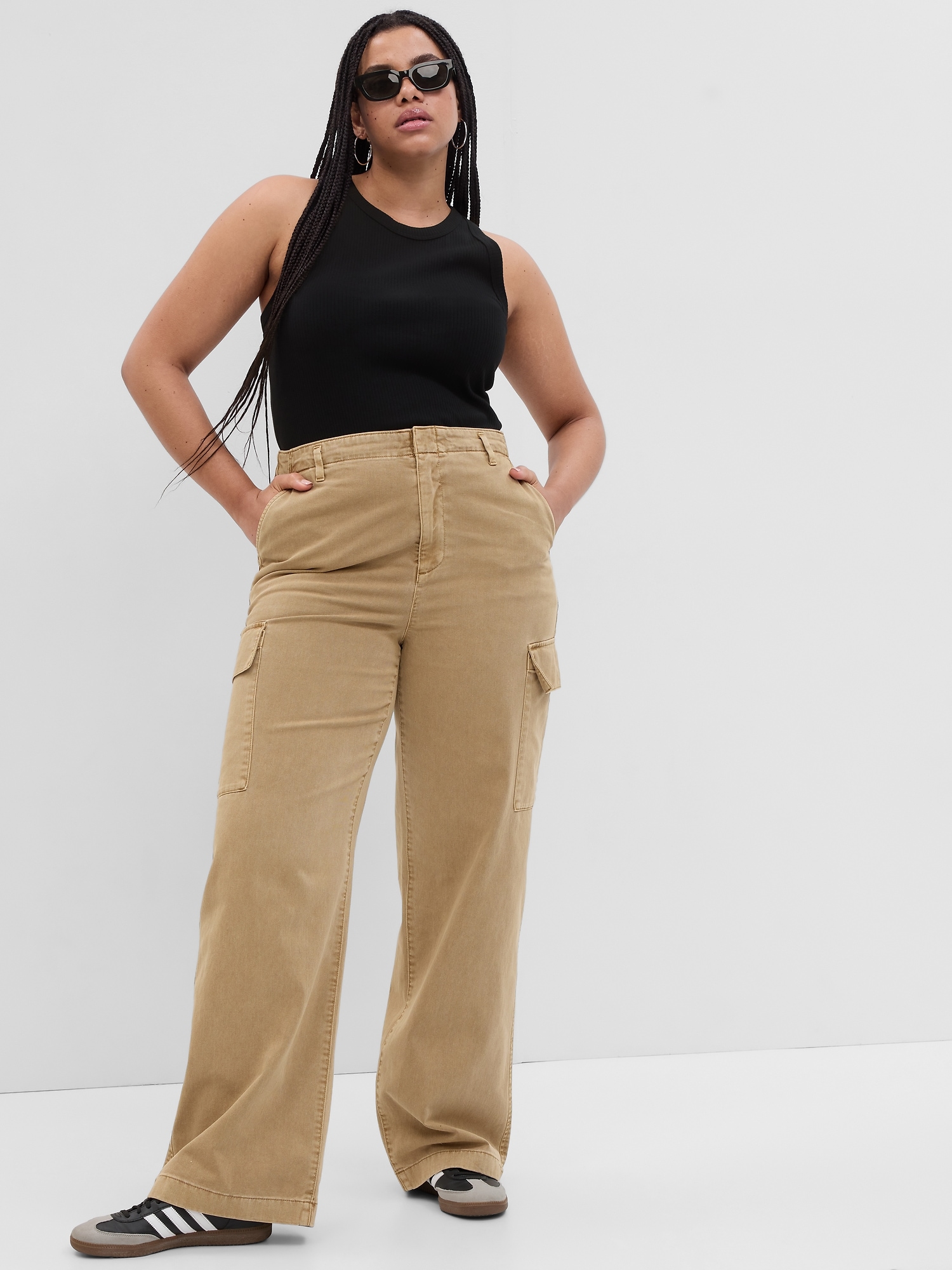 Loose Khaki Cargo Pants With Washwell Gap