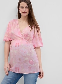 View large product image 1 of 1. Maternity Puff-Sleeve Wrap Top