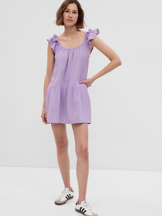 1 of 8 showing, with the color purple lotus of product Crinkle Gauze Mini Dress