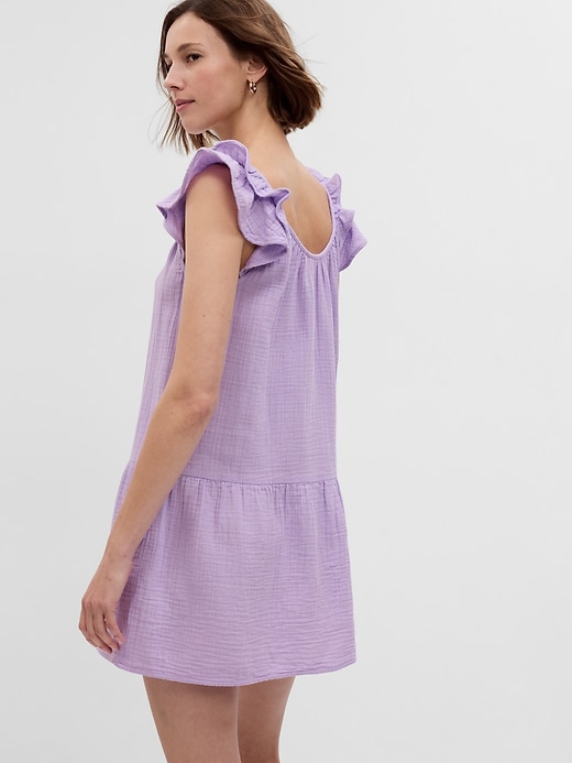 2 of 8 showing, with the color purple lotus of product Crinkle Gauze Mini Dress