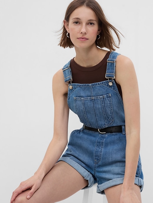 1 of 8 showing, with the color medium indigo of product Denim Shortalls with Washwell