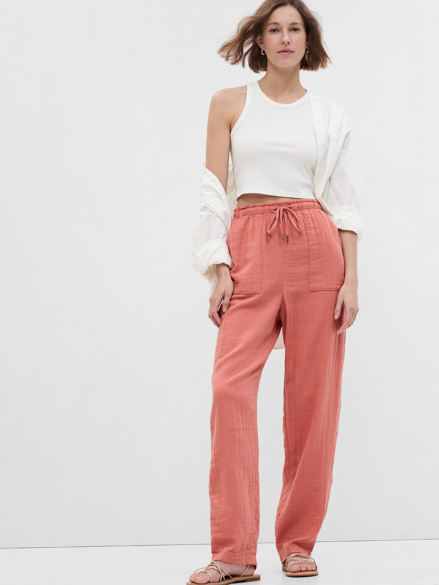 High Rise Crinkle Gauze Pants Gap