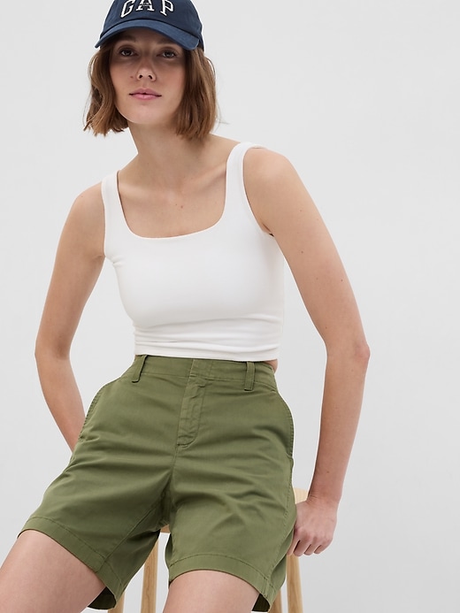 1 of 8 showing, with the color desert cactus green of product 7" Downtown Khaki Shorts
