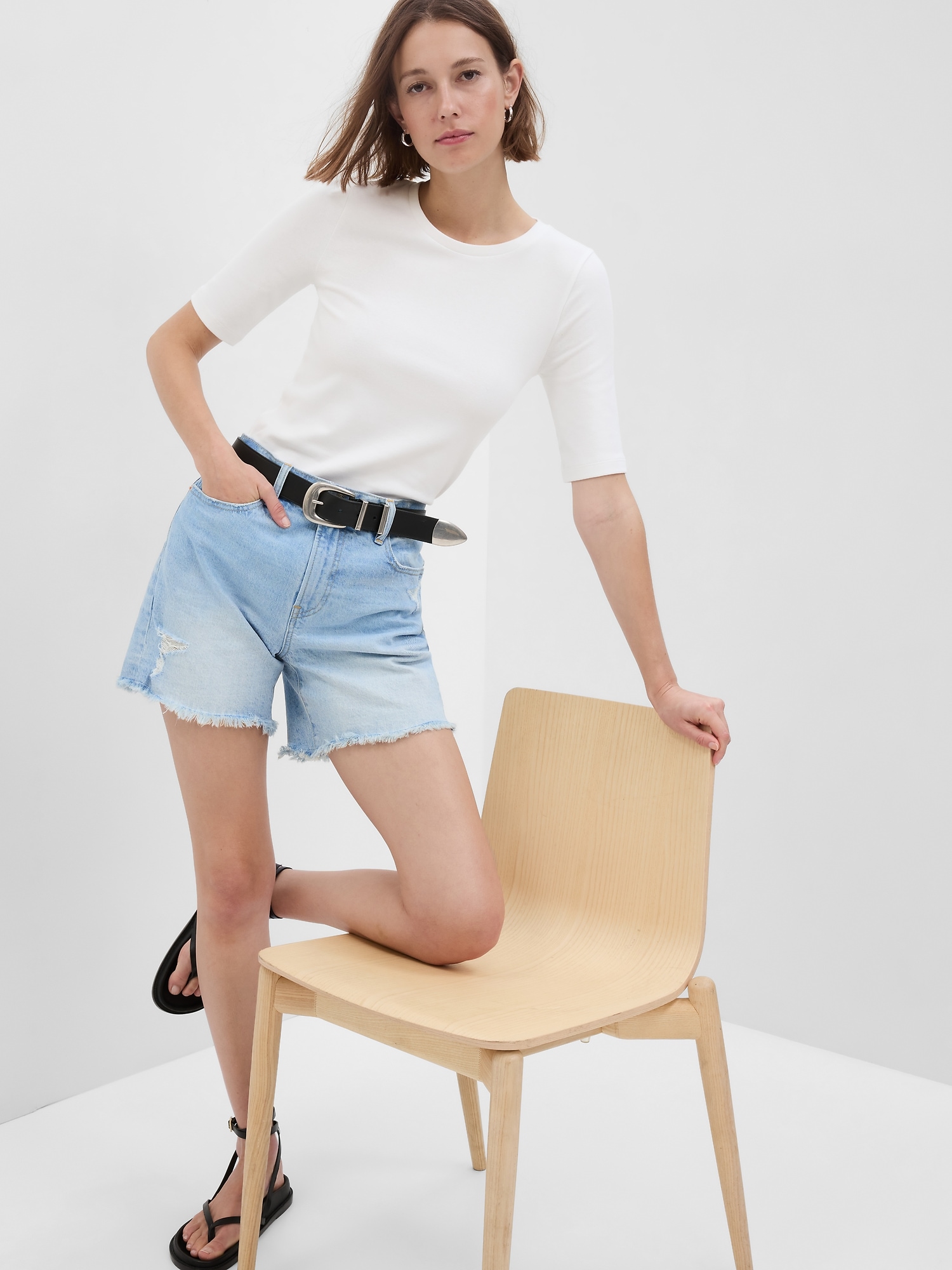 Gap 6 High Rise Cheeky Midi Denim Shorts