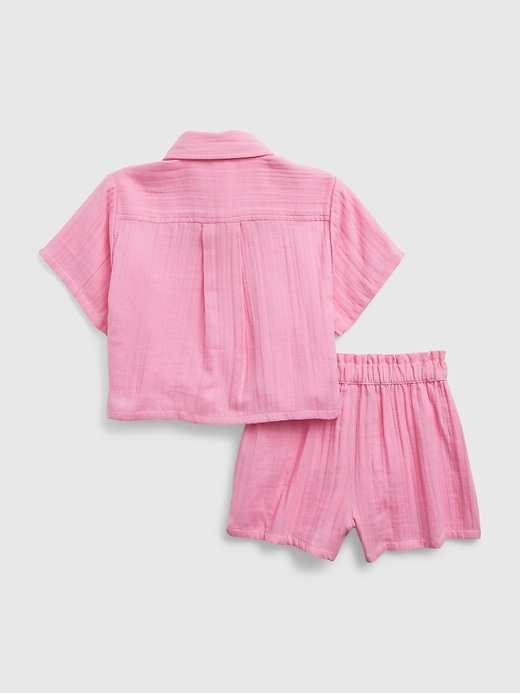 2 of 8 showing, with the color MAIDEN PINK of product Toddler Crinkle Gauze Outfit Set