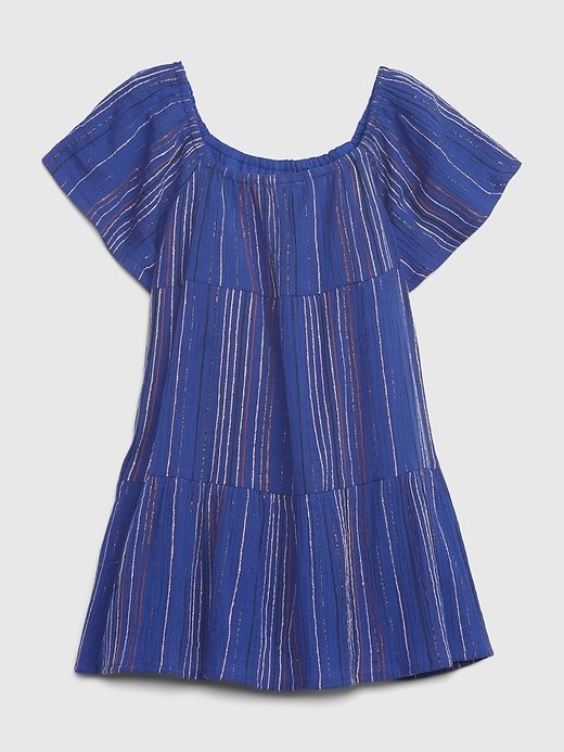 2 of 8 showing, with the color mosaic blue of product Toddler Shiny Stripe Tiered Dress