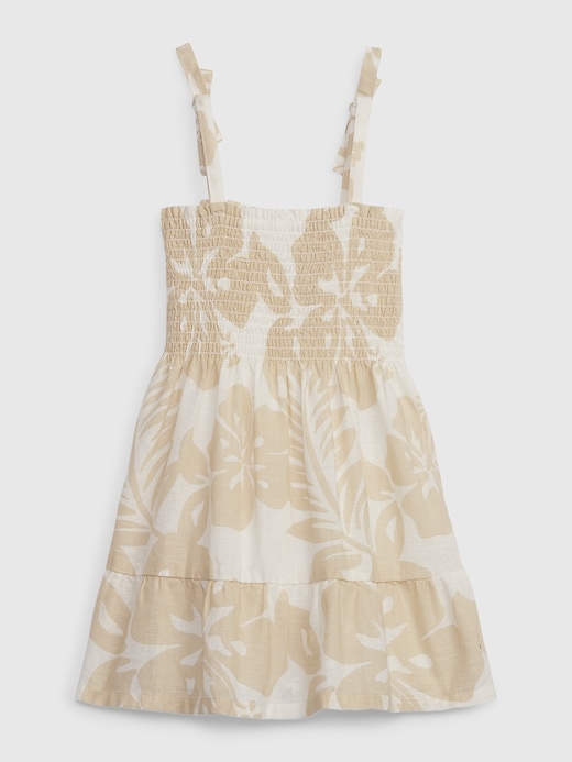 2 of 8 showing, with the color floral khaki beige of product Toddler Linen-Cotton Smocked Floral Dress
