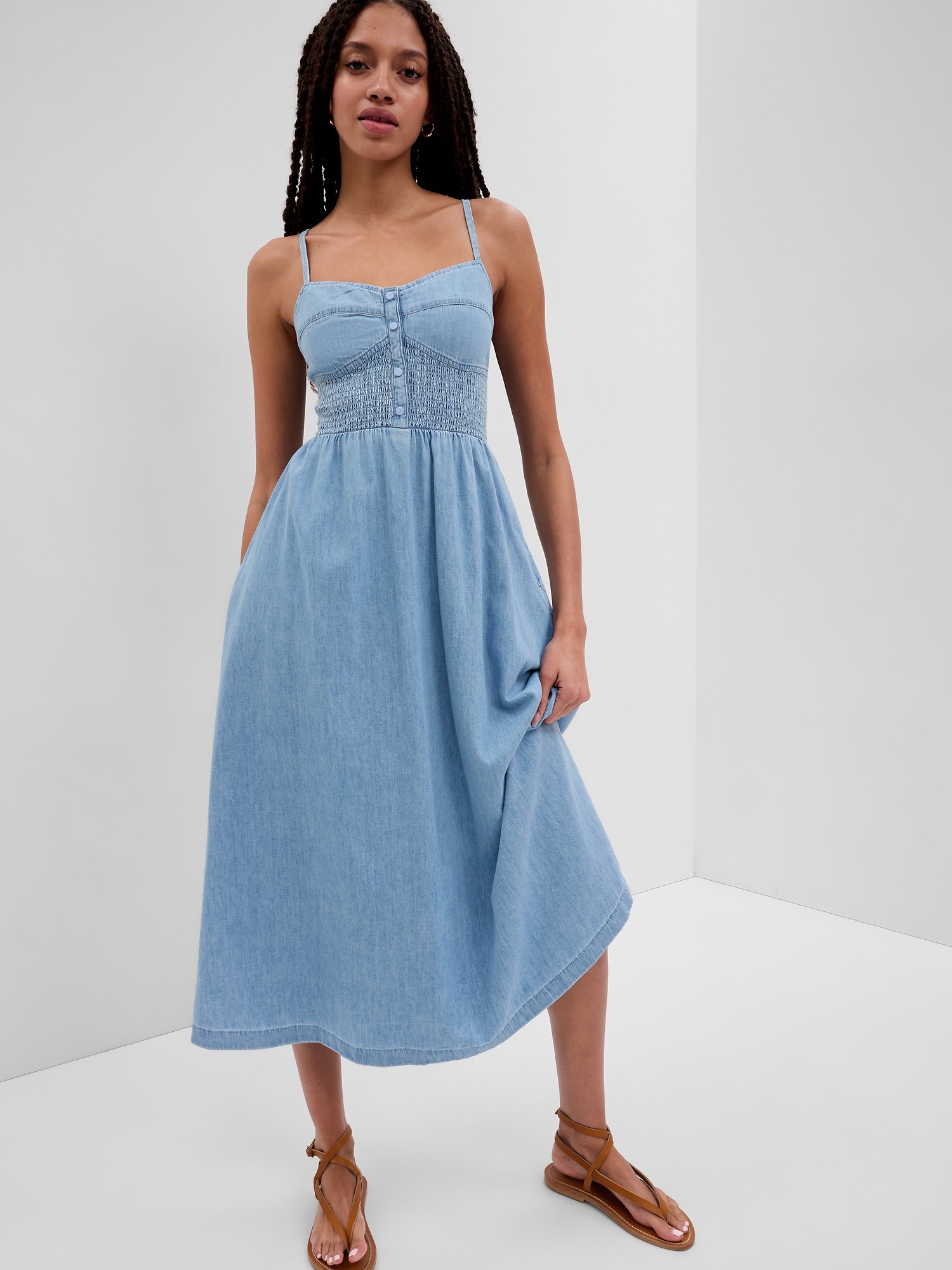 Organic Cotton Denim Corset Midi Dress Gap