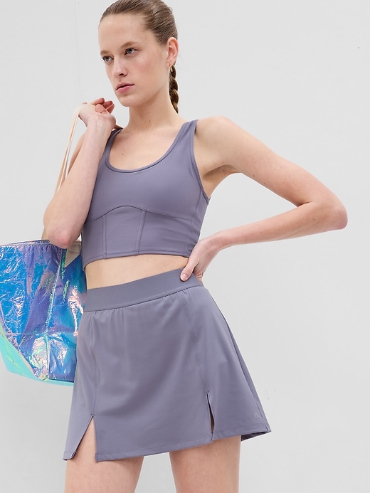 1 of 8 showing, with the color storm grey of product Eclipse Split-Front Exercise Skort