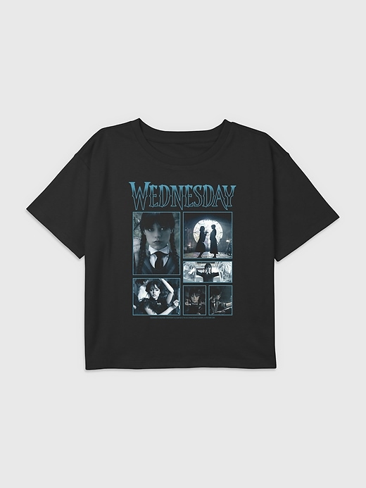 1 of 8 showing, with the color Black of product Netflix Wednesday Boxy Crop Tee