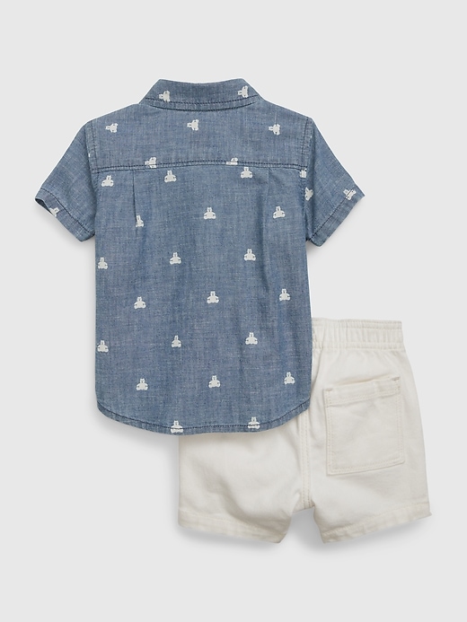 2 of 8 showing, with the color multi blue white of product Baby Chambray Brannan Bear Outfit Set