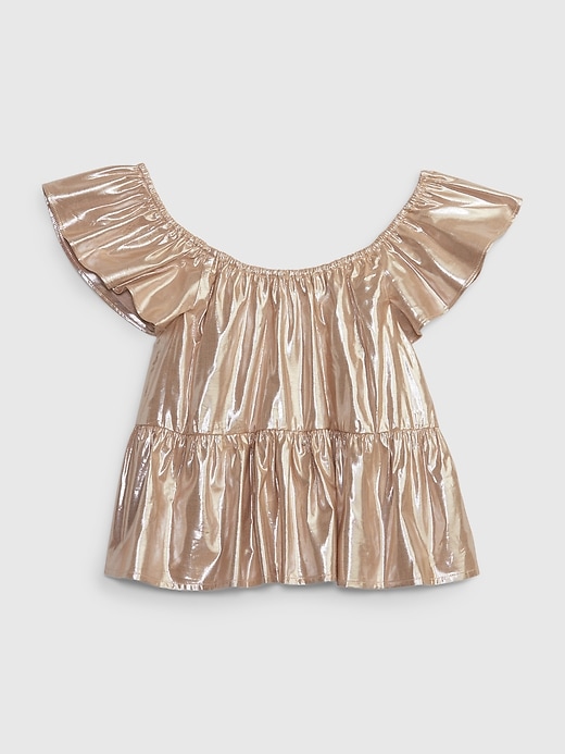 1 of 8 showing, with the color champagne of product Kids Metallic Flutter Sleeve  Top