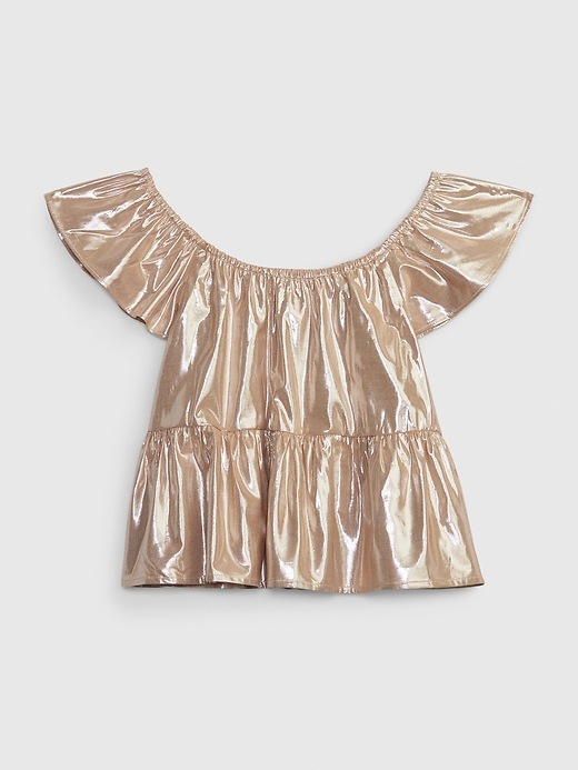 2 of 8 showing, with the color champagne of product Kids Metallic Flutter Sleeve  Top