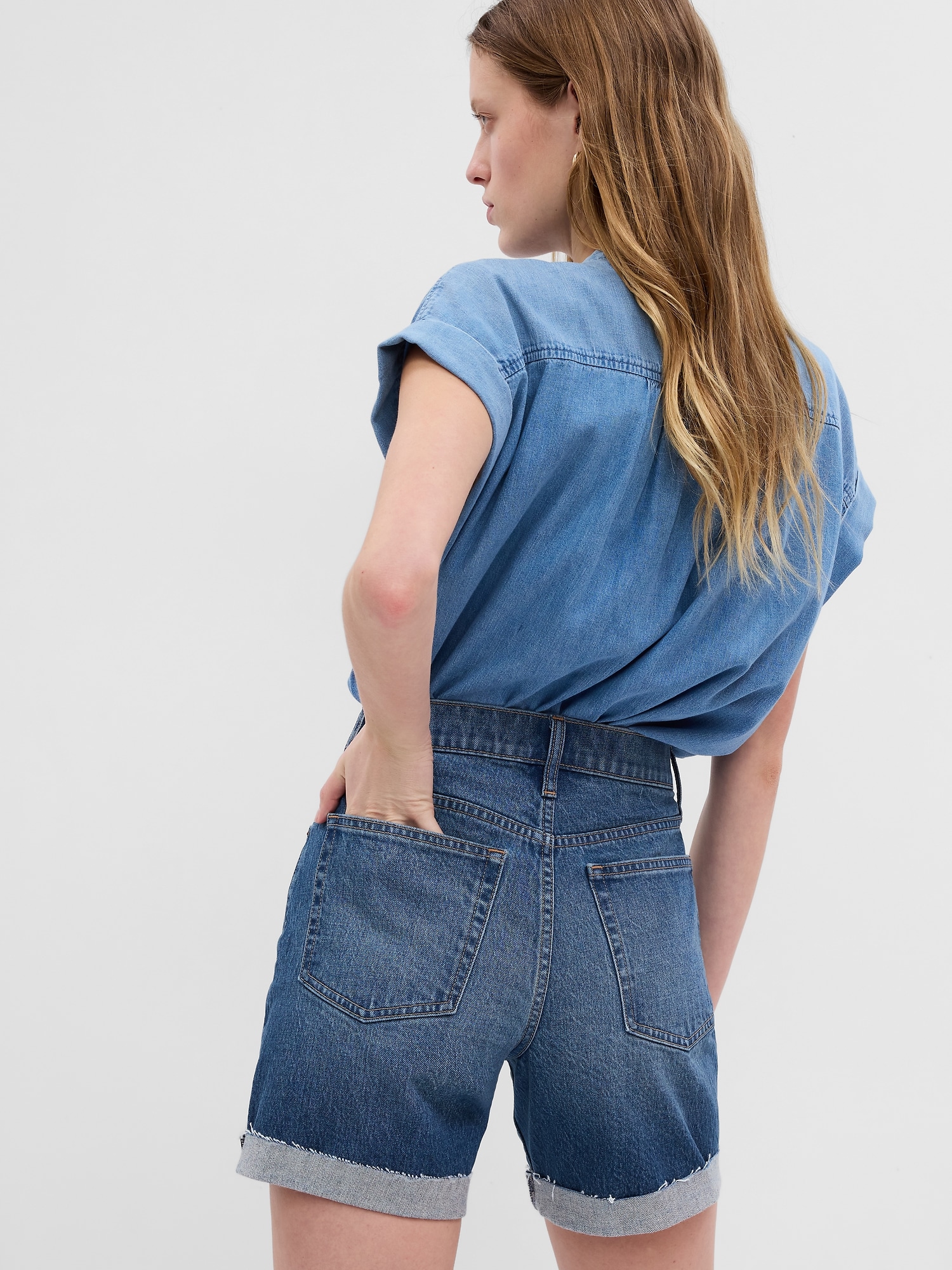 6" High Rise Cheeky Midi Denim Shorts Gap