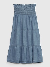 View large product image 6 of 6. Smocked Tiered Denim Midi Skirt with Washwell