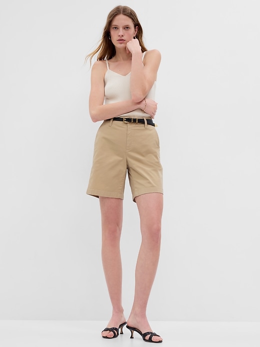1 of 8 showing, with the color sand khaki tan of product 7" Downtown Khaki Shorts