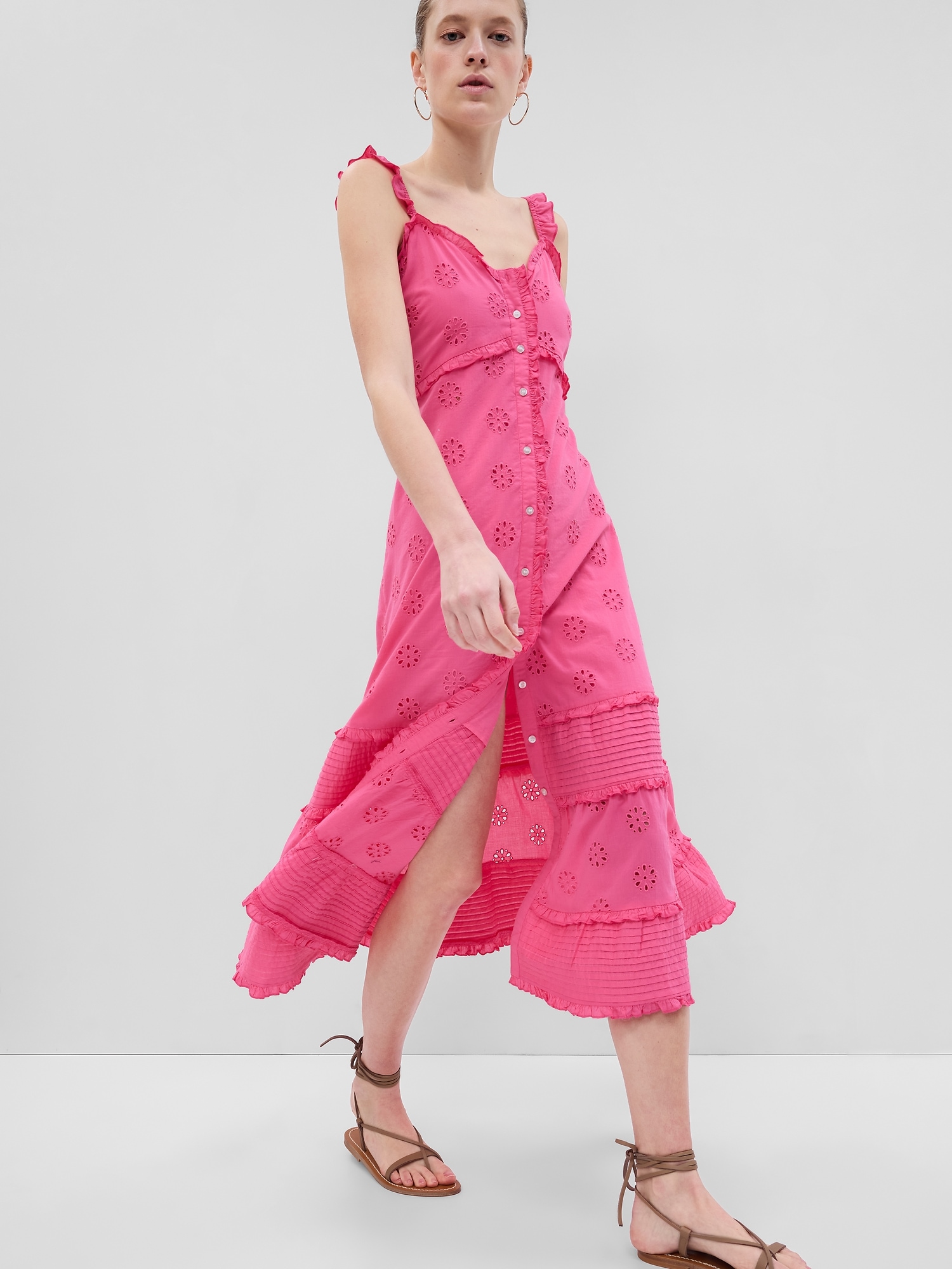 Ruffle Hem Eyelet Maxi Dress