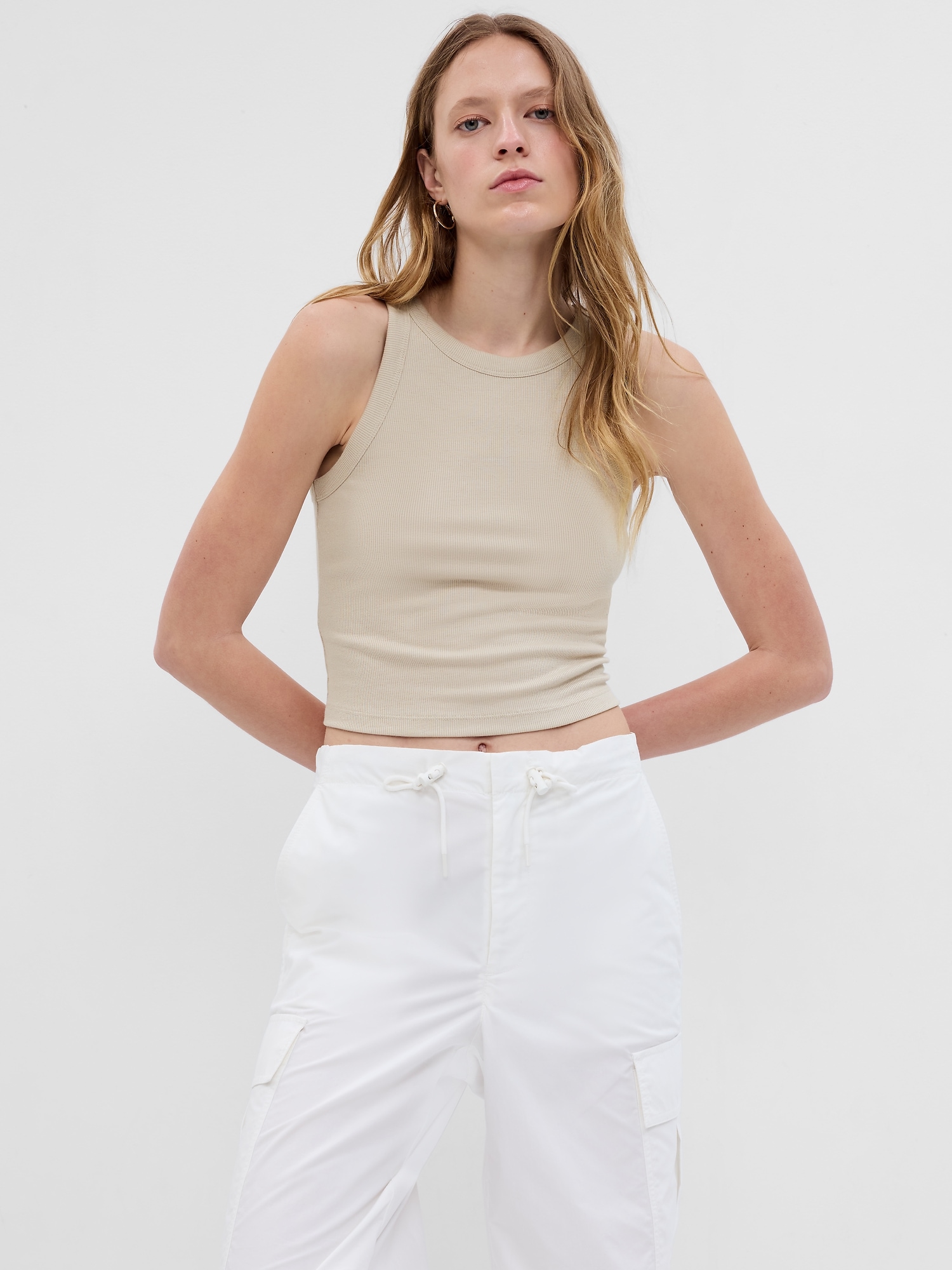 Mini Rib Cropped Halter Tank Top | Gap