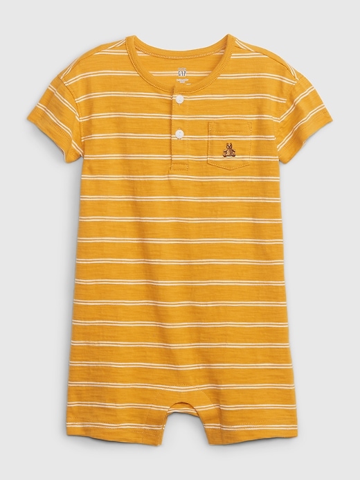 1 of 8 showing, with the color rugby gold of product Baby Stripe Henley Shorty One-Piece