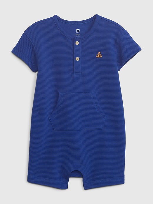 1 of 8 showing, with the color rolling bay blue of product Baby Henley Shorty One-Piece