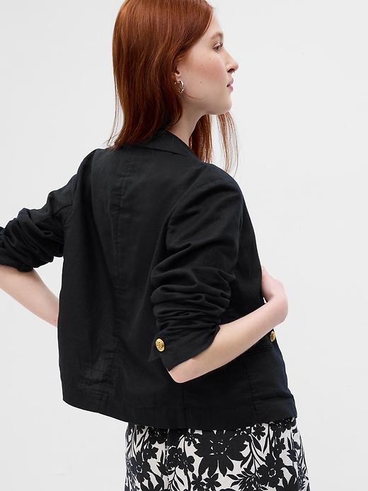 2 of 8 showing, with the color black of product Cropped Linen-Cotton Blazer