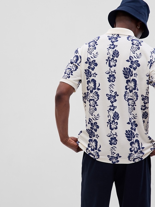 2 of 8 showing, with the color blue white floral of product Printed Pique Polo Shirt